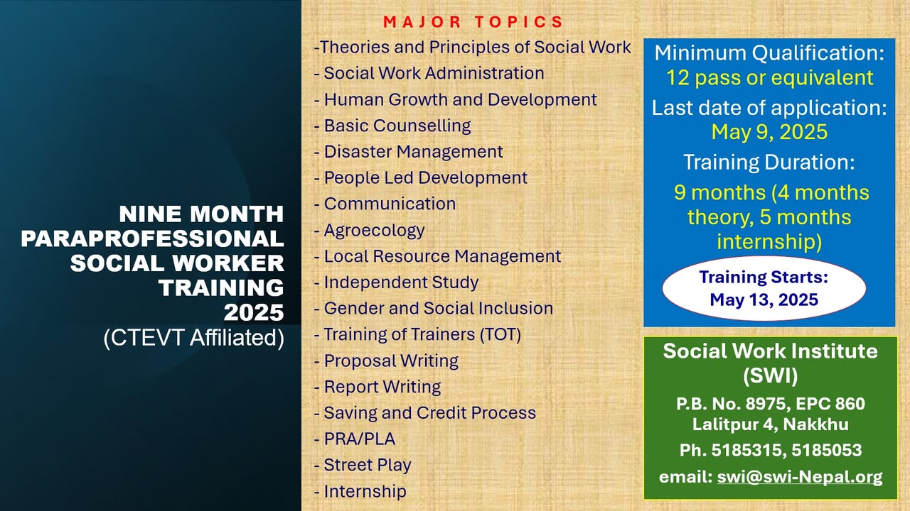 📢 Nine-Month Paraprofessional Social Worker Training (CTEVT Affiliated)